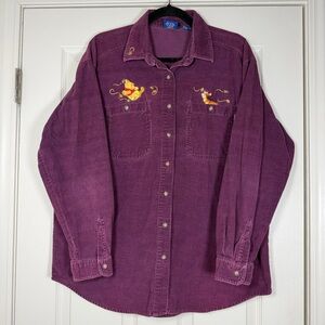 1990s Vintage Winnie The Pooh Corduroy Shacket Spring Embroidered Disney Large